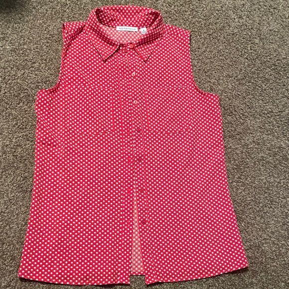 Notations Red and White Sleeveless Button Down Shirt - Picture 1 of 5